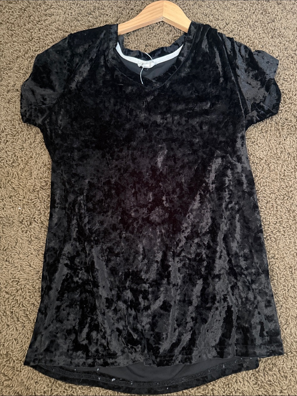 POL Black Crushed Velvet Short Sleeve Top